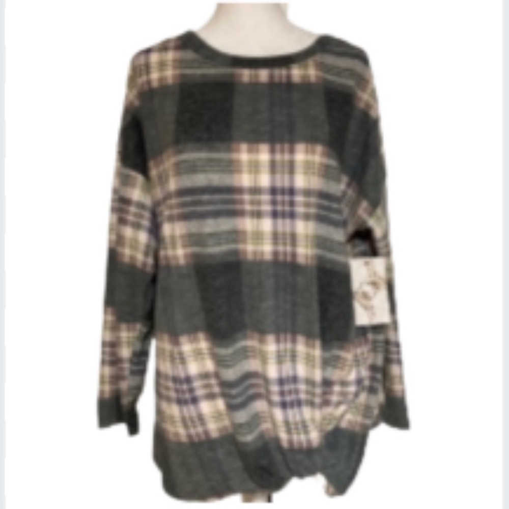 NWT Truself Cozy Gray Plaid Blouse Plus Size 2X